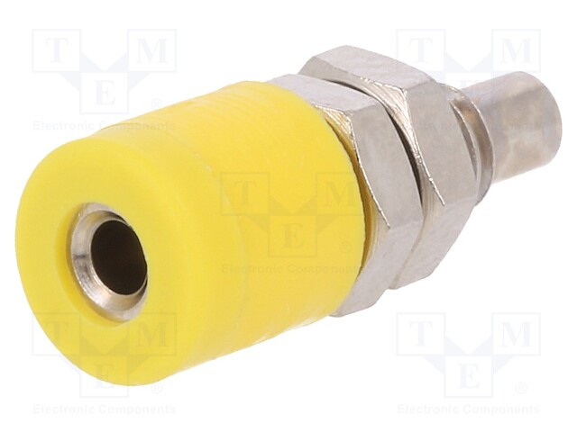 Socket; 2mm banana; 10A; 33VAC; 70VDC; yellow; 3mΩ; -40÷110°C