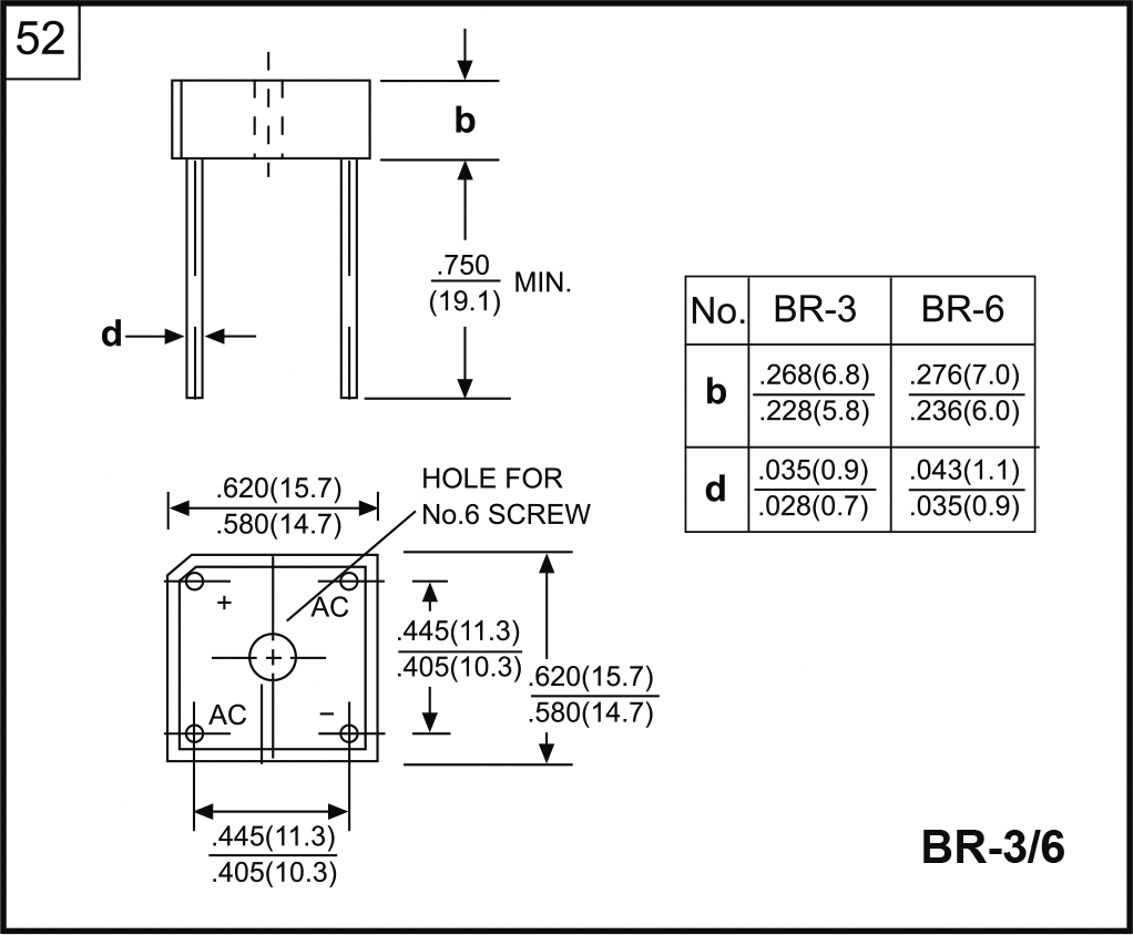 Bridge rectifier: single-phase; Urmax: 1kV; If: 3A; Ifsm: 50A; BR-3