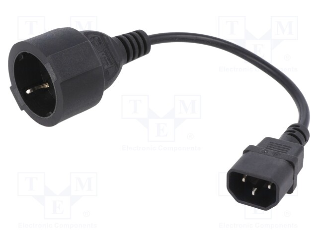 Cable; CEE 7/3 (F) socket,IEC C14 male; 0.15m; black; PVC; 10A