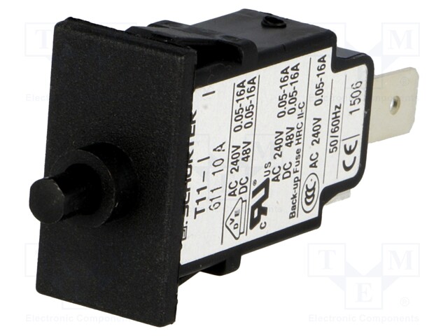 Circuit breaker; Urated: 240VAC; 48VDC; 10A; SPST; Poles: 1; SNAP-IN