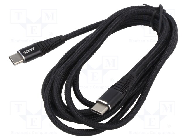 Cable; USB 2.0; USB C plug,both sides; 2m; black; 480Mbps; textile