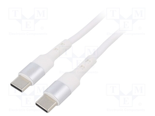 Cable; USB 2.0; USB C plug,both sides; nickel plated; 1m; white