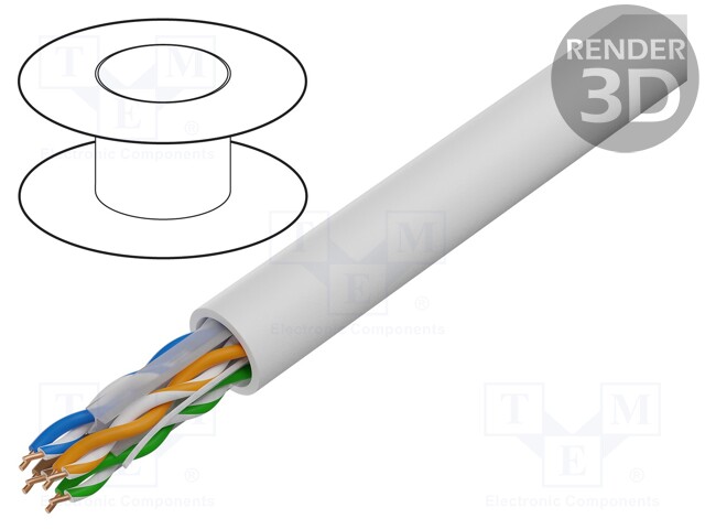 Wire; U/UTP; 6a; solid; Cu; 4x2x23AWG; LSZH; white; 305m; 300V