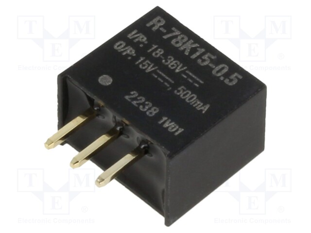 Converter: DC/DC; Uin: 18÷36V; Uout: 15VDC; Iout: 500mA; SIP3; 1.7g