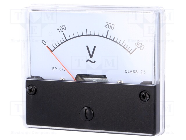 Meter: panel; analogue; 0÷300V; Class: 2,5; 16kΩ; 80g