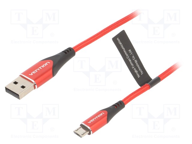 Cable; USB 2.0; USB A plug,USB B micro plug; 2m; red; 480Mbps