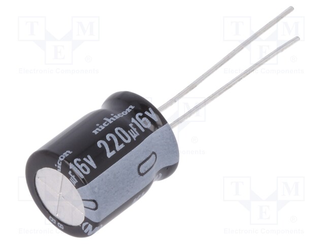 Capacitor: electrolytic; THT; 220uF; 16VDC; Ø10x12.5mm; Pitch: 5mm