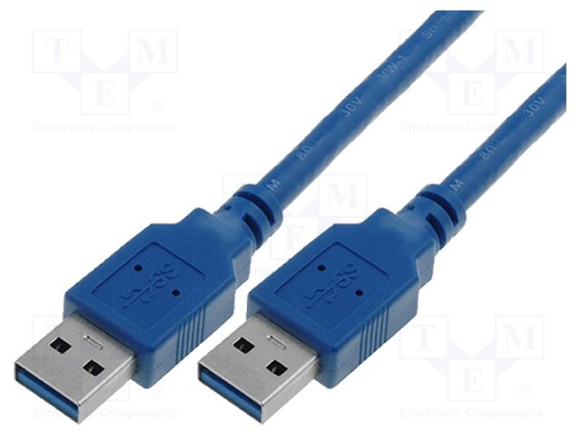 Cable; USB 3.0; USB A plug,both sides; nickel plated; 3m; blue