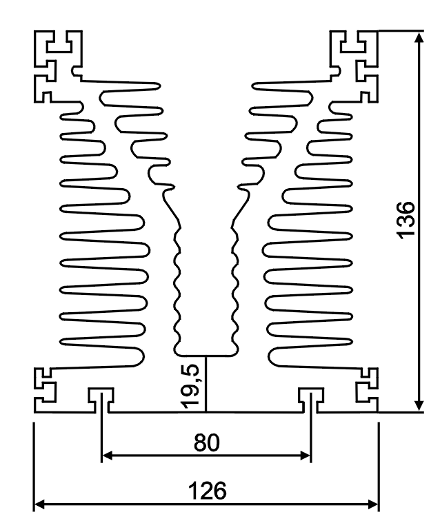 Heatsink: extruded; Y; L: 200mm; W: 126mm; H: 136mm; aluminium; plain