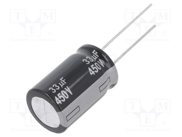 Electrolytic Capacitor, 33 µF, 450 V, EE Series, ± 20%, Radial Leaded, 10000 hours @ 105°C