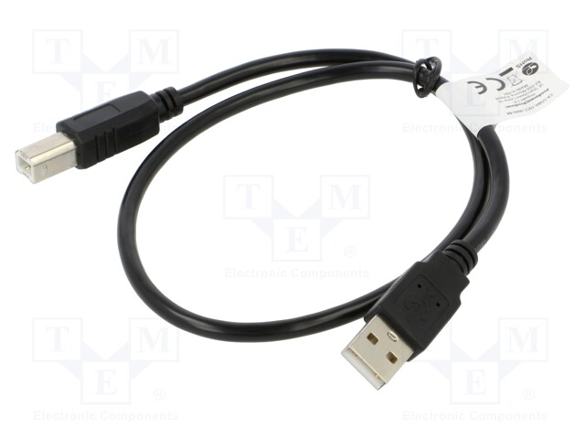 Cable; USB 2.0; USB A plug,USB B plug; gold-plated; 0.5m; black