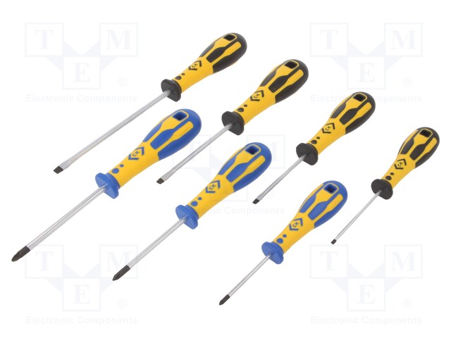 Screwdrivers; Pcs: 7; Bit: Pozidriv®,slot