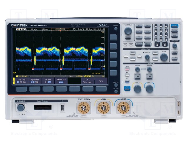 Oscilloscope: digital; Ch: 2; 650MHz; 5Gsps; 200Mpts/ch; GDS-3000