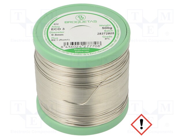 Soldering wire; Sn97Cu3; 0.8mm; 500g; lead free; Package: reel