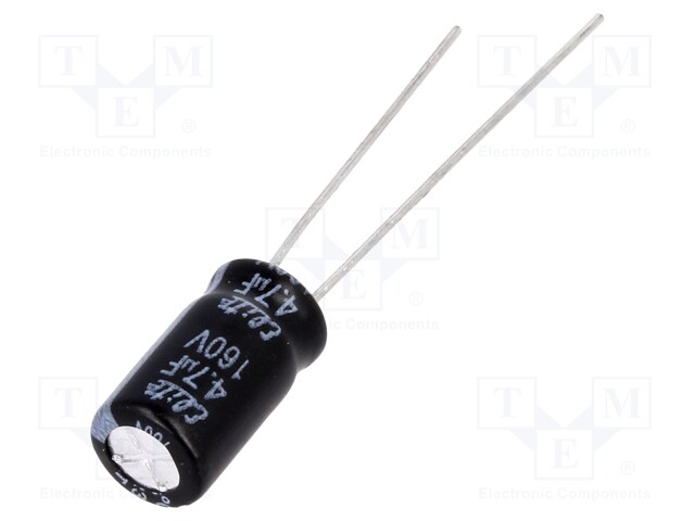 Capacitor: electrolytic; THT; 4.7uF; 160VDC; Ø6.3x11mm; ±20%; 2000h