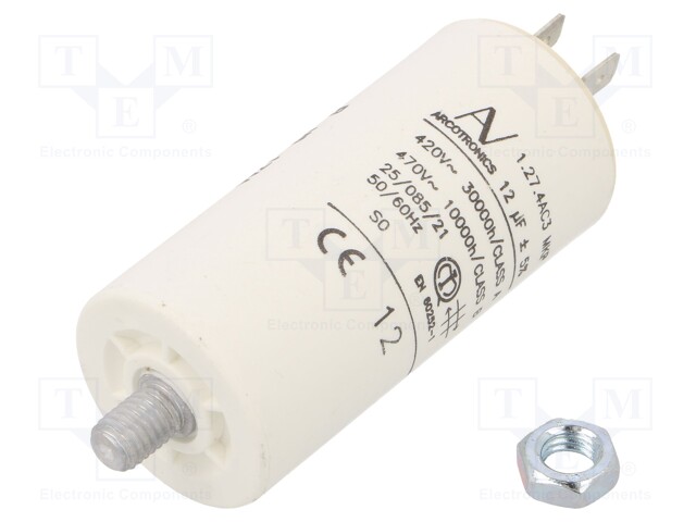 Capacitor: motors, run; 12uF; 470VAC; Ø35x73.5mm; -25÷85°C; ±5%