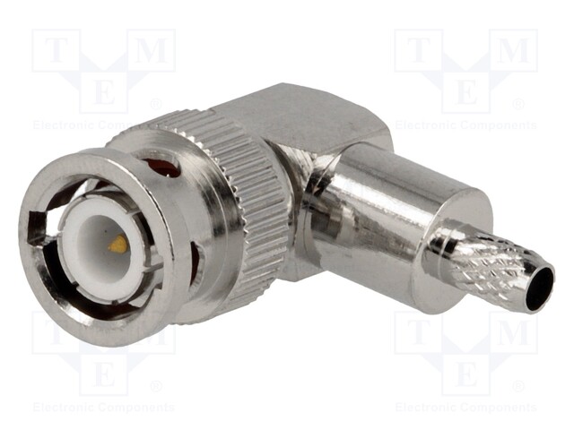 Plug; BNC; male; angled 90°; RG58; crimped; for cable; Core: solid