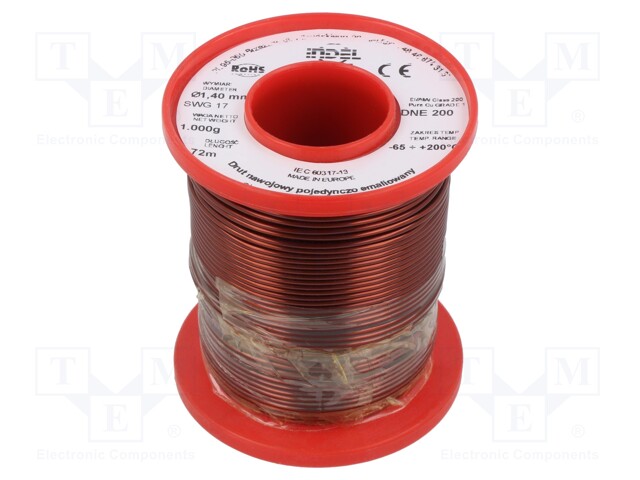 Coil wire; single coated enamelled; 1.4mm; 1kg; -65÷200°C