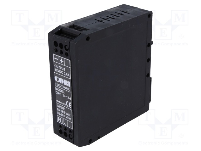 Power supply: switched-mode; 10W; 12VDC; 0.8A; 185÷265VAC; 100g