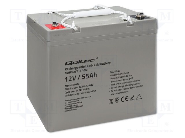 Re-battery: acid-lead; 12V; 55Ah; AGM; maintenance-free