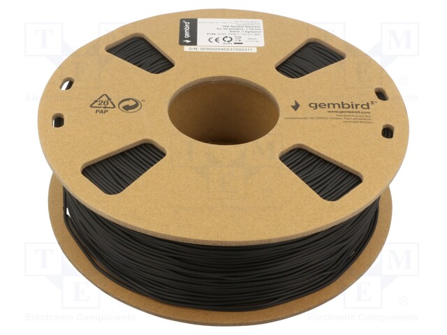 Filament: TPE; 1.75mm; black; 190÷240°C; 1kg; flexible