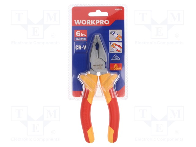 Pliers; insulated,universal; chrome-vanadium steel; 160mm; 1kVAC