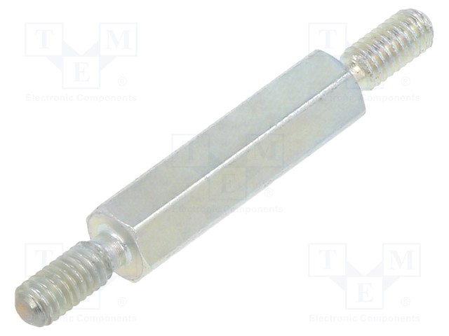 Screwed spacer sleeve; 15mm; Ext.thread: M2,5; hexagonal; steel