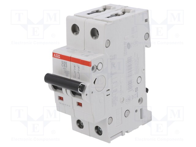 Circuit breaker; 400VAC; Inom: 63A; Poles: 2; DIN; Charact: C; 6kA