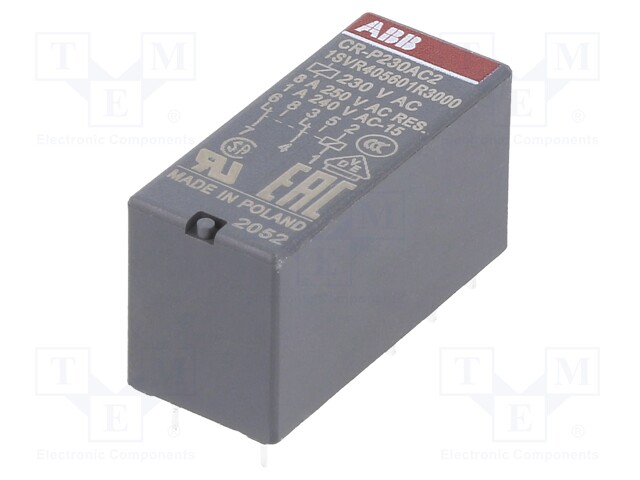 Relay: electromagnetic; DPDT; Ucoil: 230VAC; 8A; max.250VAC