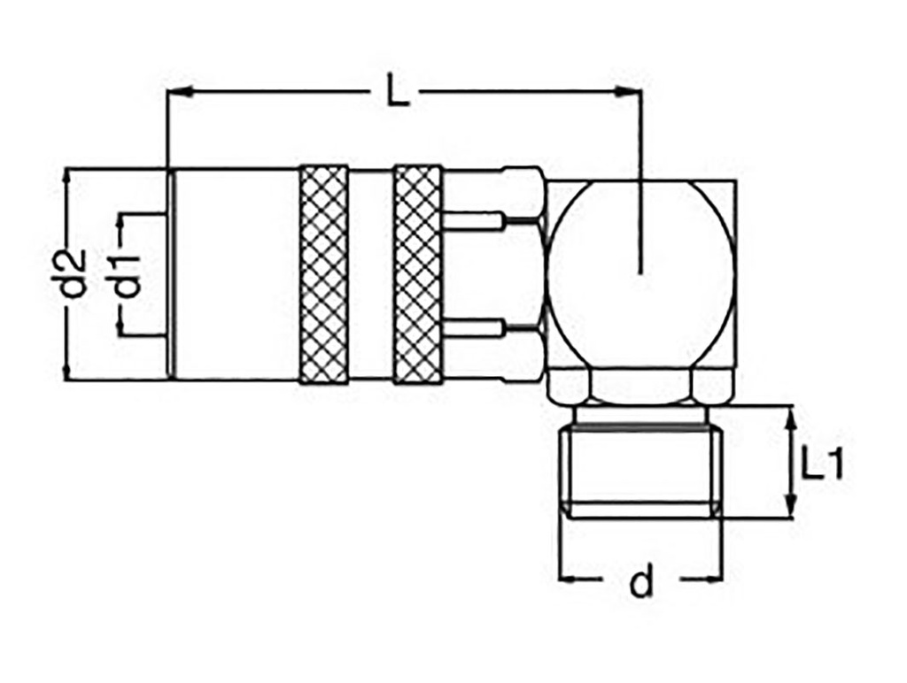 Quick connection coupling; angled 90°,with valve; 15bar; L: 50mm