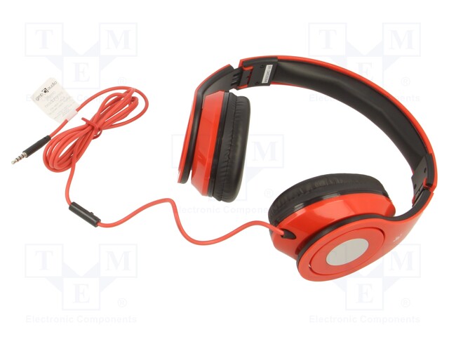 Headphones with microphone; black,red; Jack 3,5mm; headphones