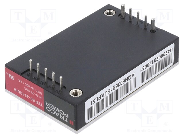 Converter: DC/DC; 60W; Uin: 9÷75V; 15VDC; Iout: 4A; Quarter Brick