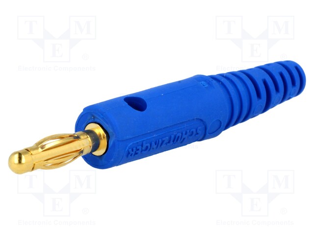 Plug; 4mm banana; 32A; 60VDC; blue; with transversal socket