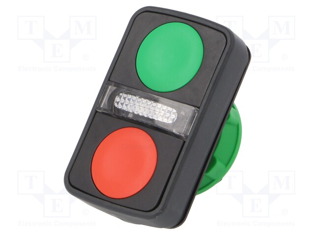 Switch: double; Stabl.pos: 1; 22mm; green/red; IP66; Pos: 2; Ø22mm