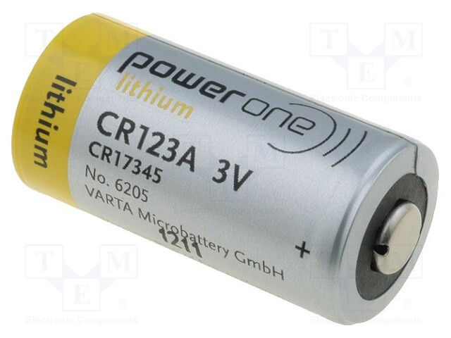 Battery: lithium; 3V; CR123A,CR17345; Ø16.5x34mm; 1500mAh