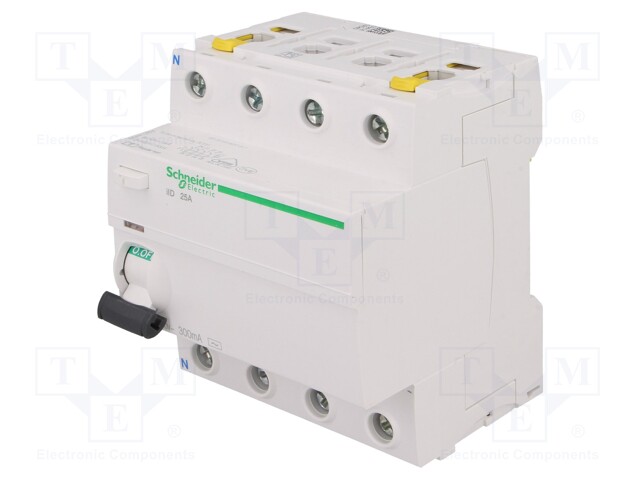 RCD breaker; Inom: 25A; Ires: 300mA; Poles: 4; 400V; Mounting: DIN