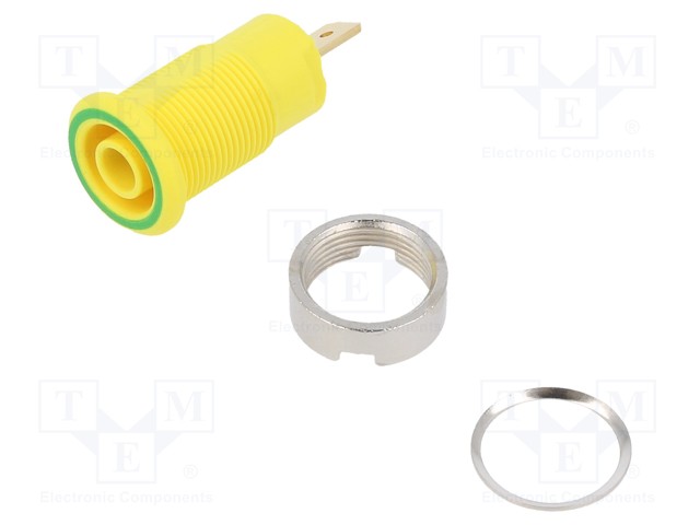 Socket; 4mm banana; 24A; 1kV; Cutout: Ø12.2mm; yellow-green; screw