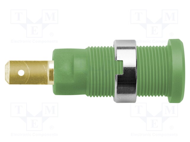 Socket; 2mm banana; 10A; green; Mounting: on panel; 3mΩ; -25÷75°C