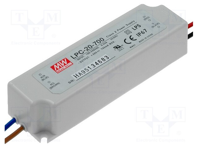 Power supply: switched-mode; LED; 21W; 9÷30VDC; 700mA; 90÷264VAC