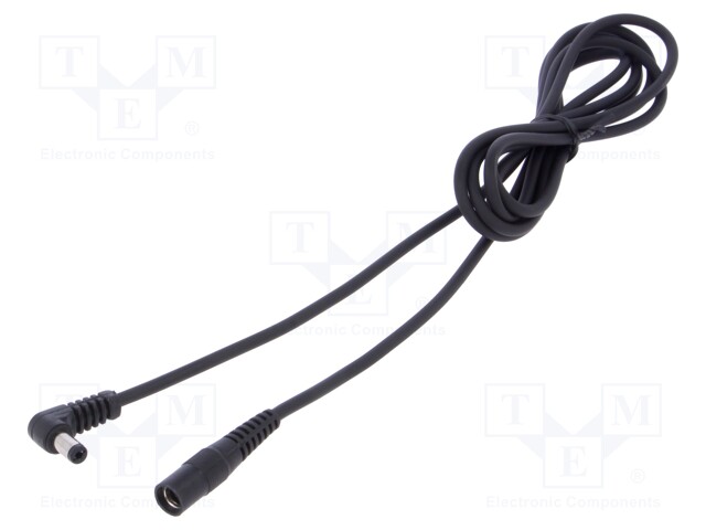 Cable; DC 5,5/2,1 plug,DC 5,5/2,1 socket; angled; 1mm2; black; 2m