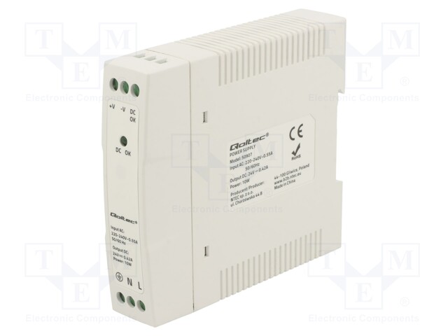 Power supply: switched-mode; 10W; 24VDC; 0.42A; 220÷240VAC; DIN