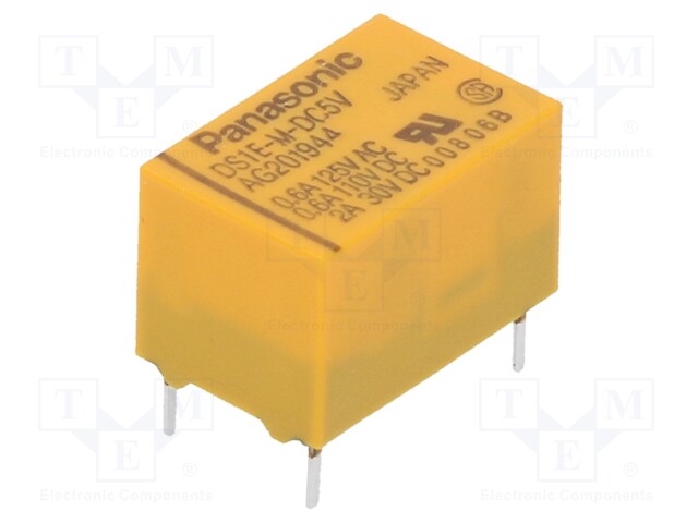 Signal Relay, 5 VDC, SPDT, 2 A, DS Series, Through Hole, Non Latching