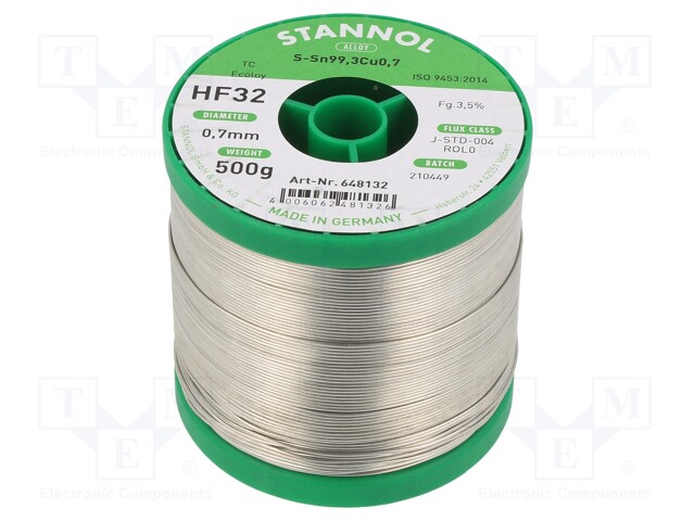 Soldering wire; Sn99Cu1; 700um; 0.5kg; lead free; Package: reel