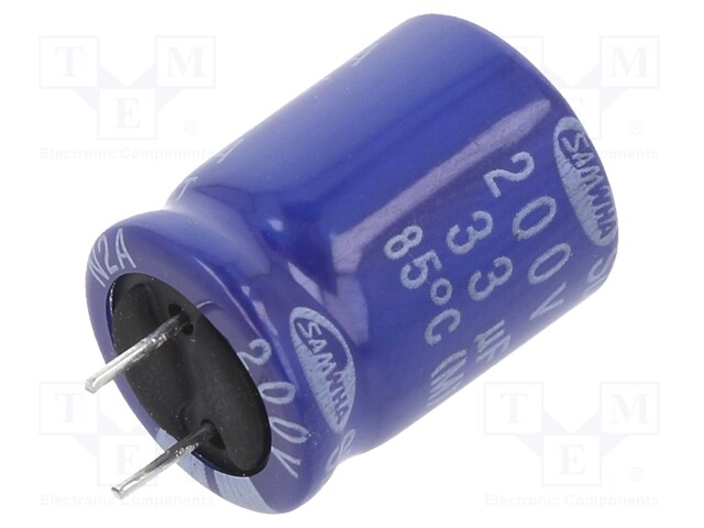 Capacitor: electrolytic; THT; 33uF; 200VDC; Ø12.5x16mm; ±20%; 2000h