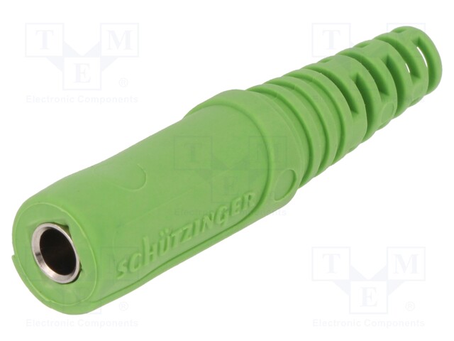 Socket; 4mm banana; 32A; 70VDC; green; nickel plated; on cable