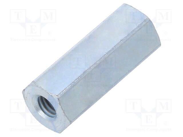 Screwed spacer sleeve; Int.thread: M3; 15mm; hexagonal; steel