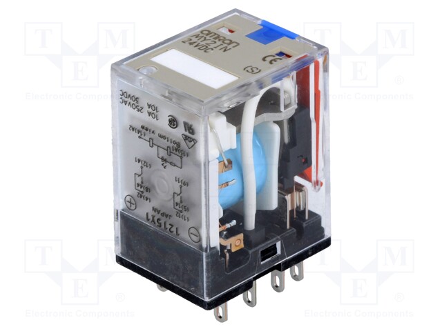 Relay: electromagnetic; DPDT; Ucoil: 24VDC; 10A/220VAC; 10A/24VDC