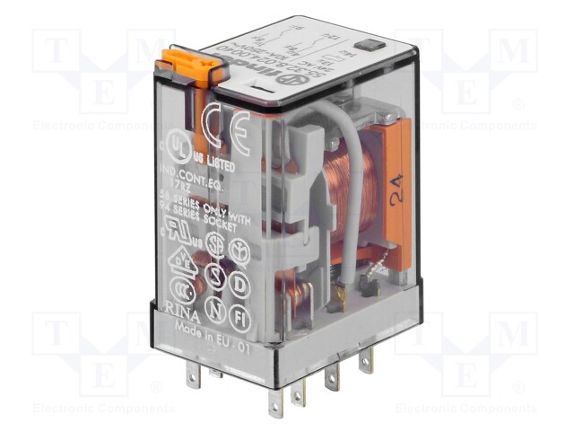 Relay: electromagnetic; DPDT; Ucoil: 24VAC; 10A/250VAC; 10A/30VDC