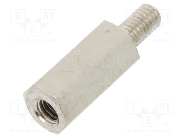 Screwed spacer sleeve; Int.thread: M3; 12mm; Ext.thread: M3; brass