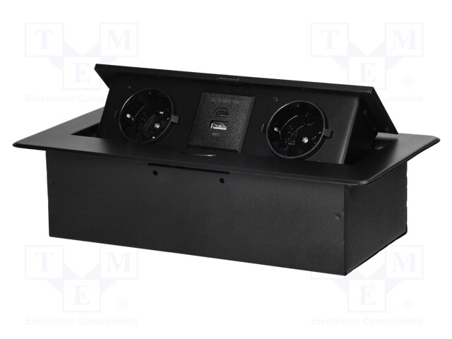 Plug socket strip: furniture; IP20; 3680W; black; 112x226mm